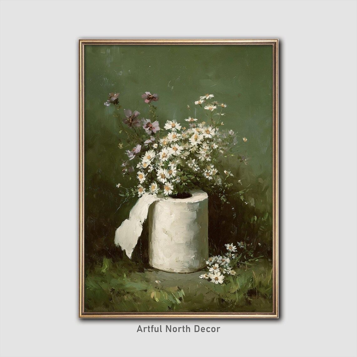 Sage Green Floral Toilet Paper Vase Art Print