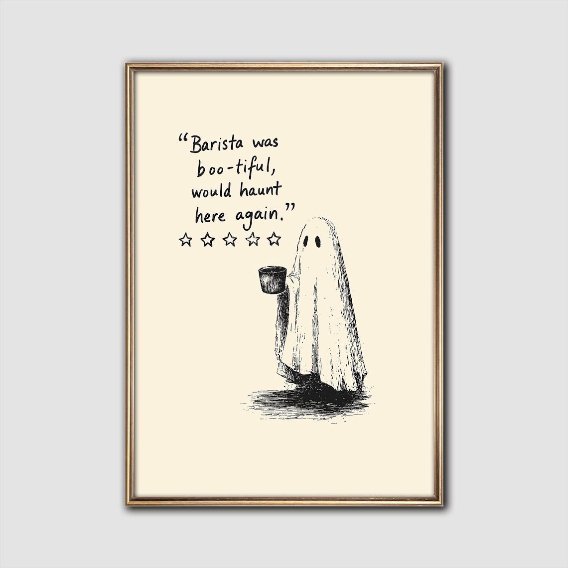 Funny Ghost Barista Boo-tiful Coffee Review Stars Cute Halloween Wall Art