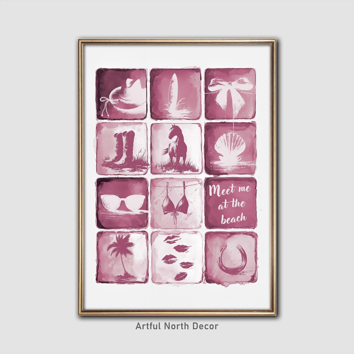 Pink Coastal Cowgirl Beach Western Grid Aesthetic Wall Art Decor