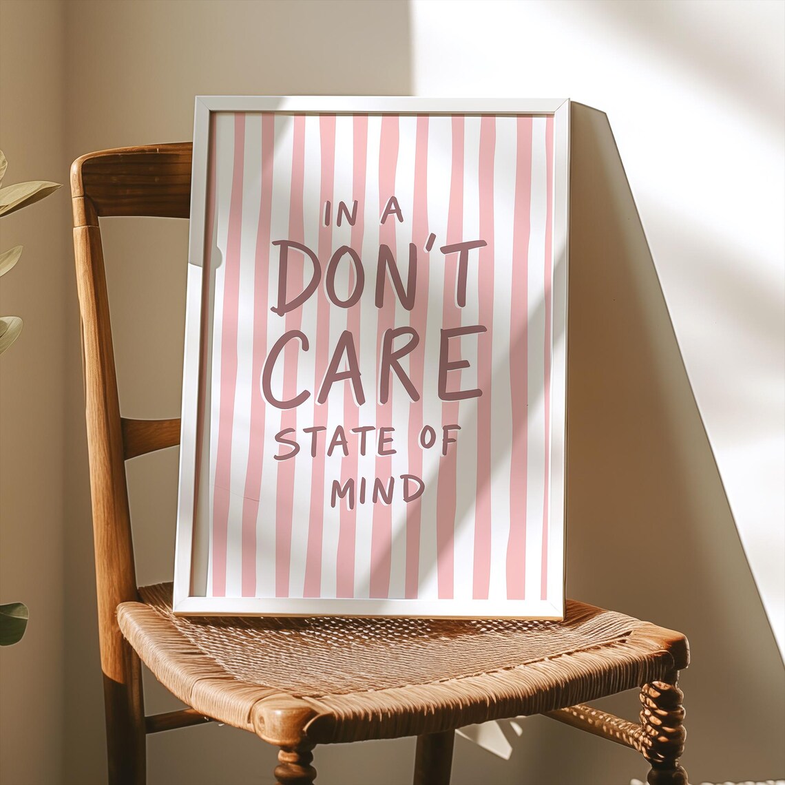 In a Don't Care State of Mind Pink Striped Funny Quote Poster