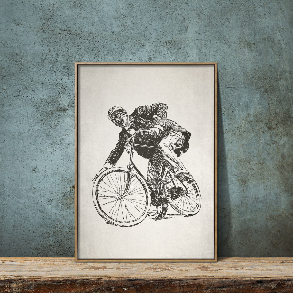 Vintage Bicycle Illustration Man Mounting Old Style Bike Poster - Image 3