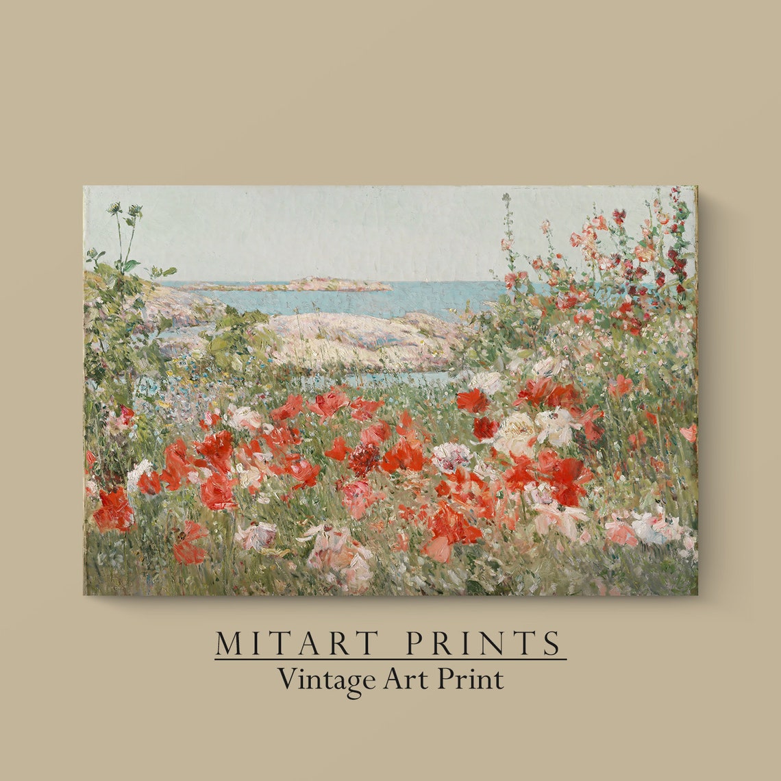 Vintage Red Poppy Wildflower Coastal Garden Impressionist Poster - Image 3