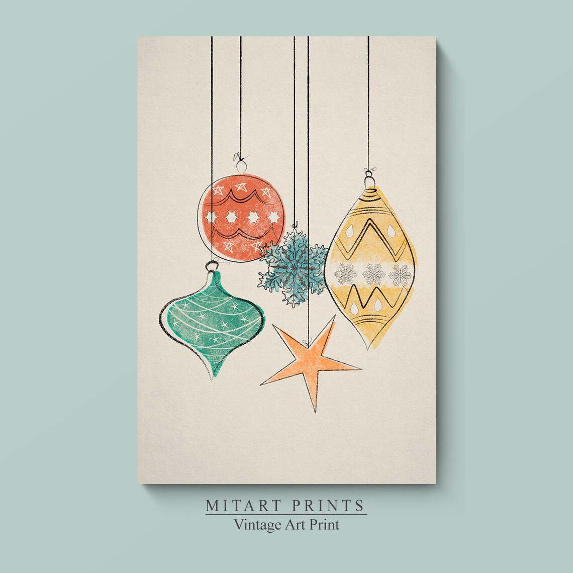 Hand Drawn Hanging Christmas Ornaments Vintage Style Art Print - Image 4