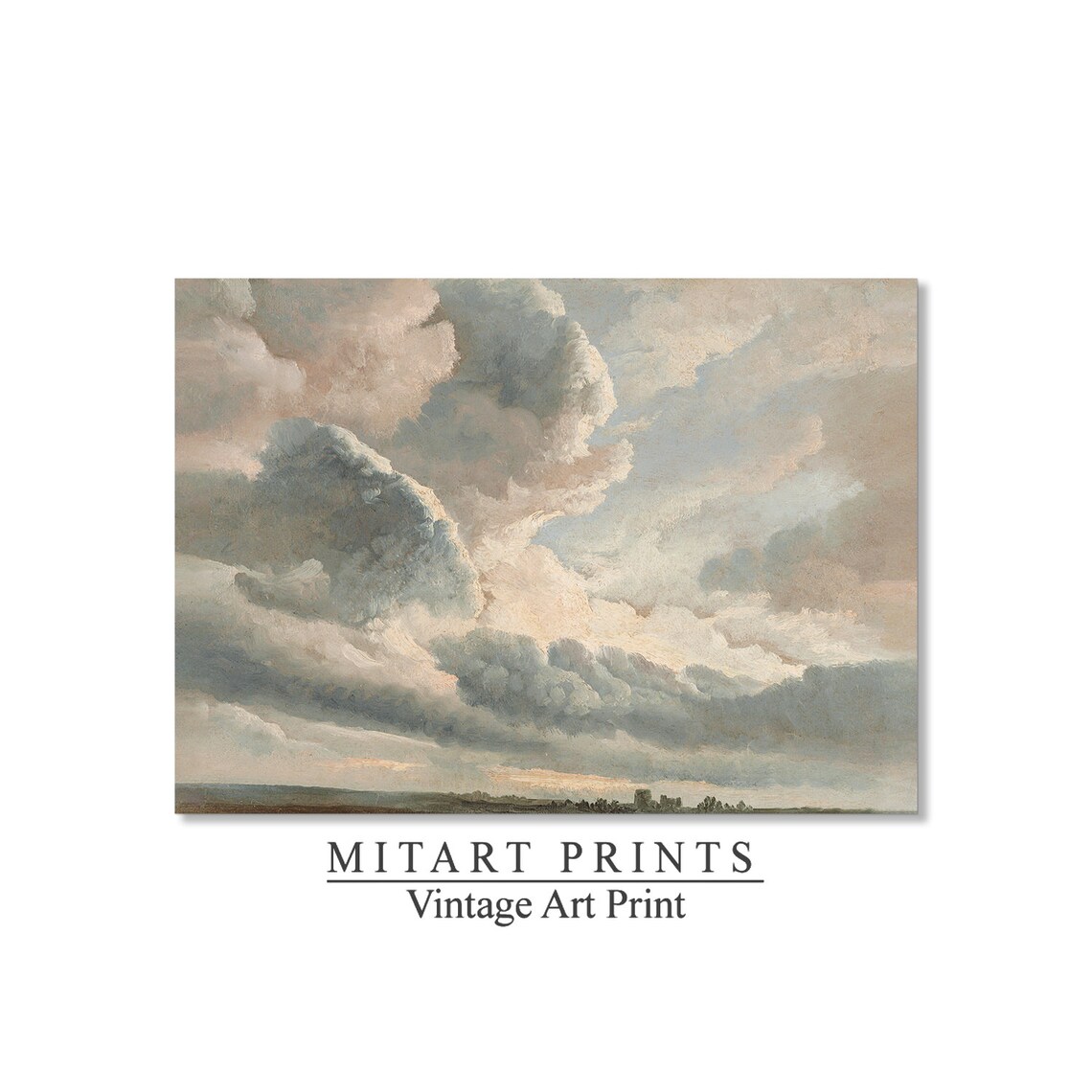 Vintage Cloudy Sky Painting, French Countryside Art Print - Image 2
