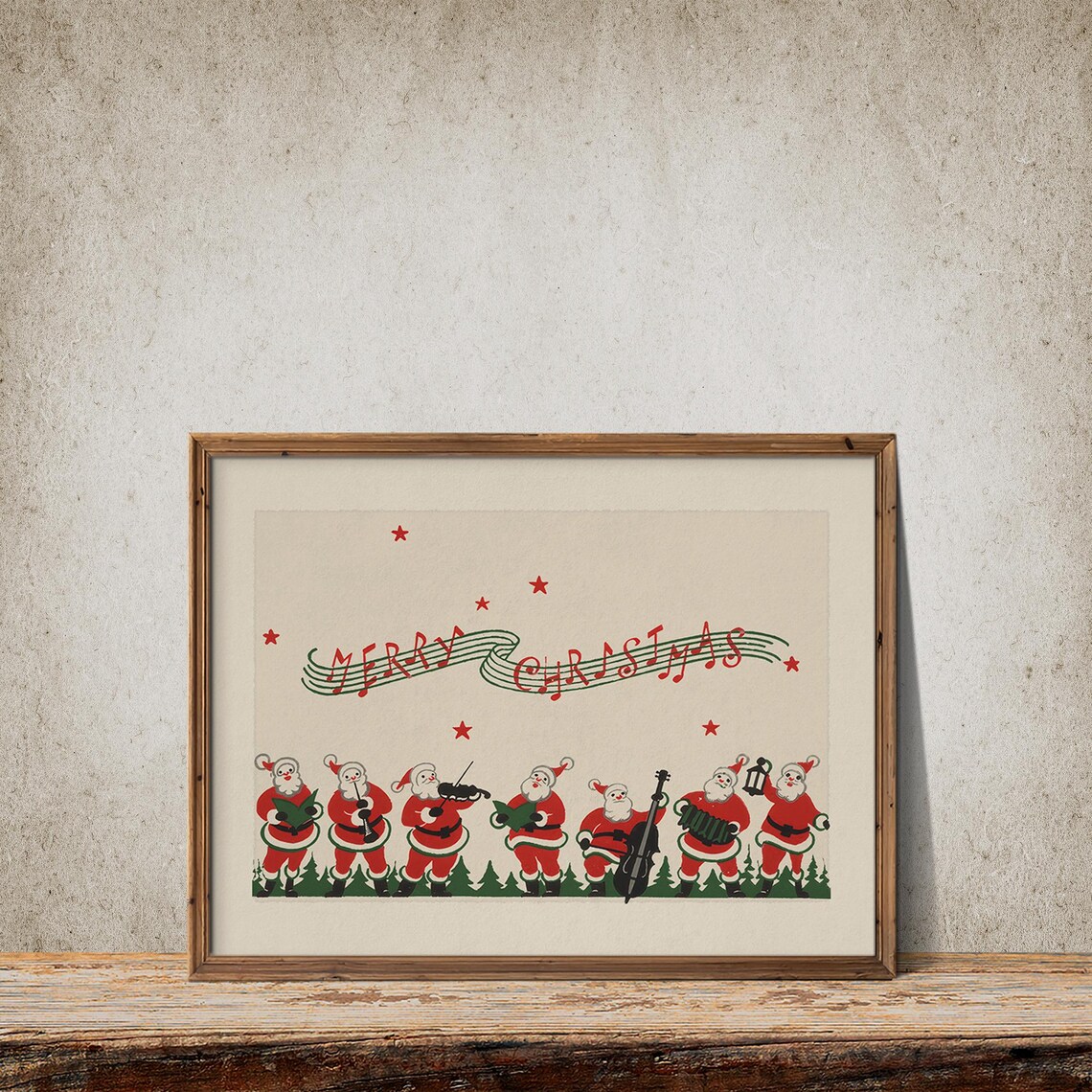 Merry Christmas Santa Claus Band Vintage Holiday Folk Art Print - Image 3