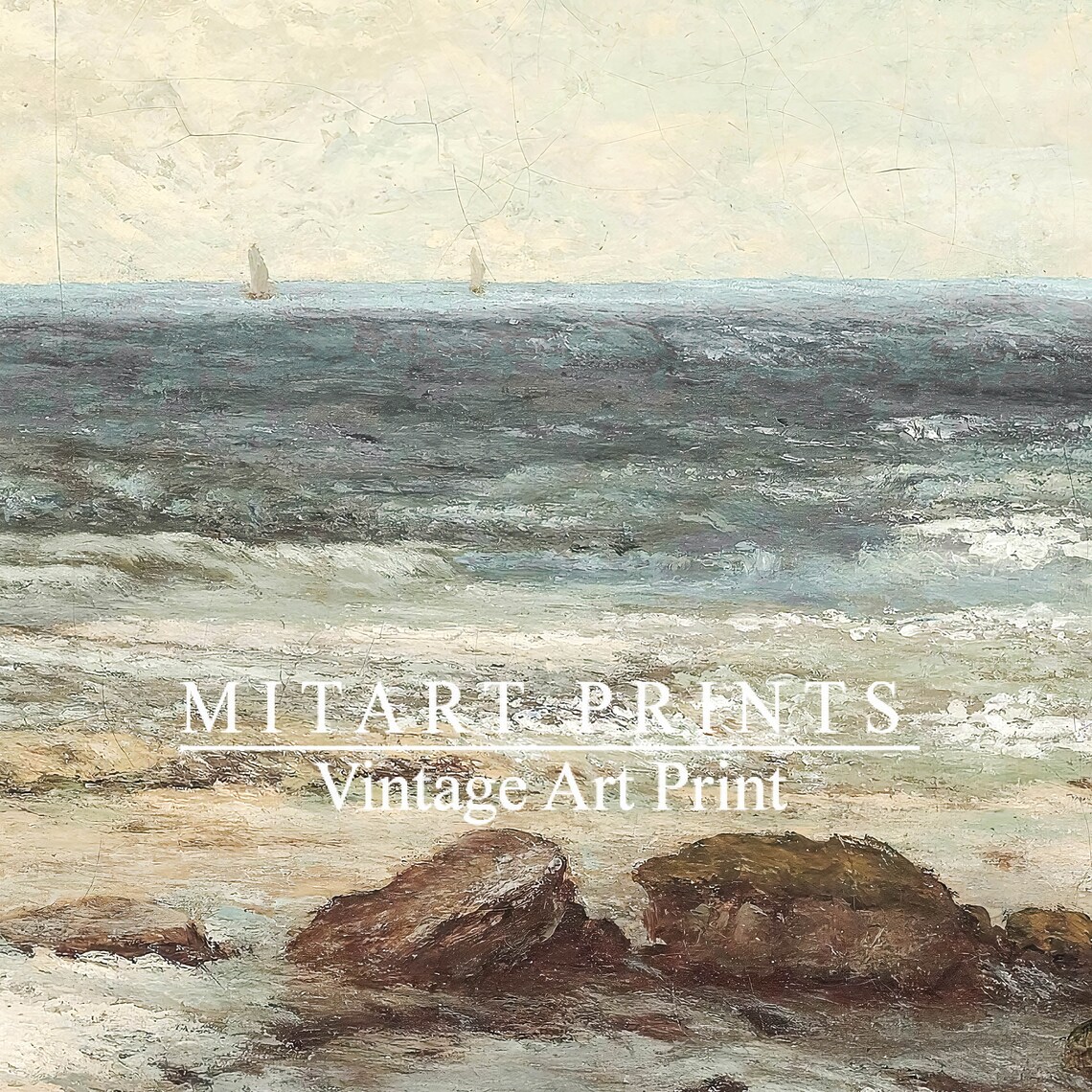 Vintage Coastal Seascape With Sailboat Art Print - Image 3
