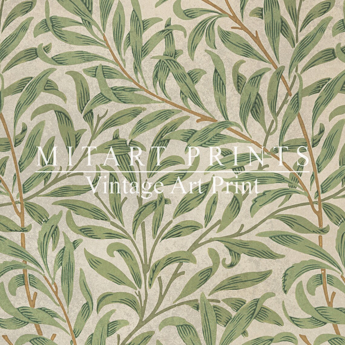 Vintage Green Leaf Pattern Art Print, Neutral Decor - Image 3