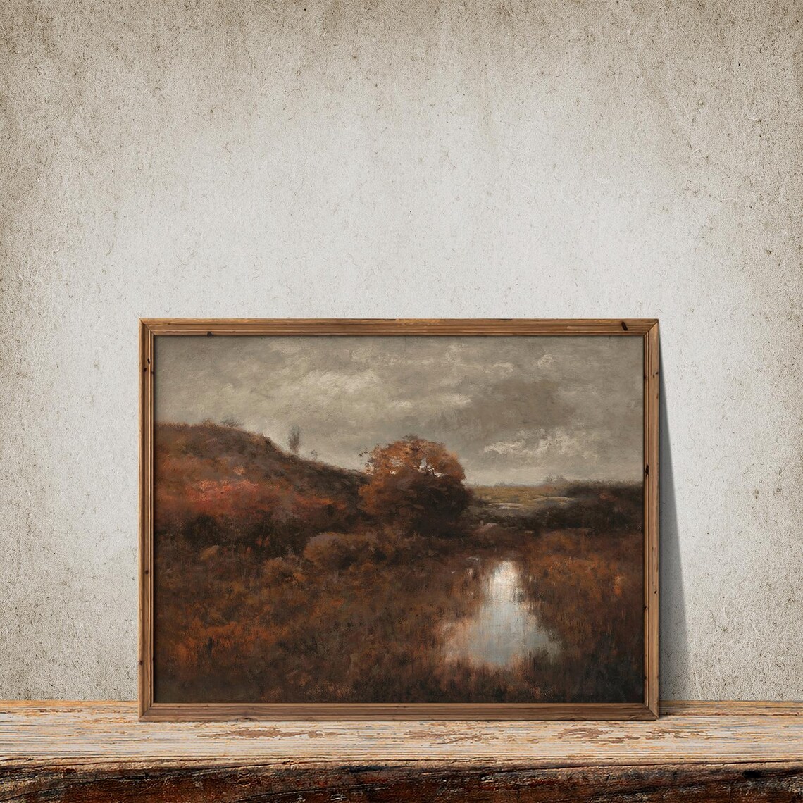 Moody Autumn Marsh Landscape Dark Vintage Oil Painting Art Print - Image 4