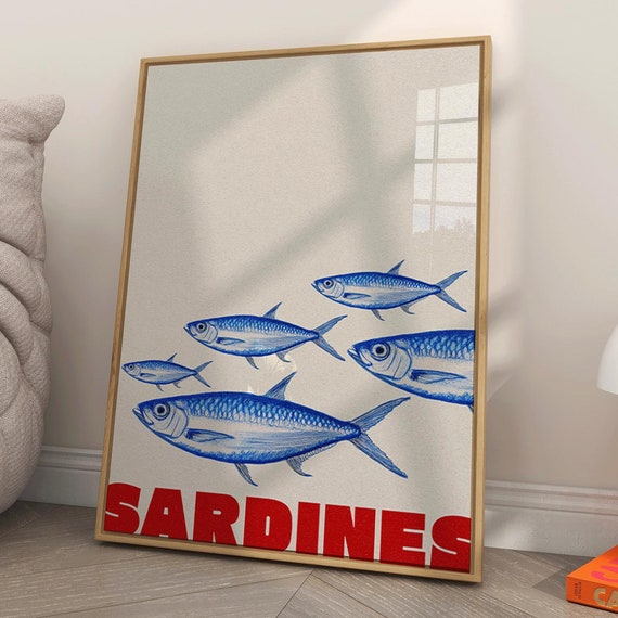 Sardines Print, Vintage Retro Kitchen Art