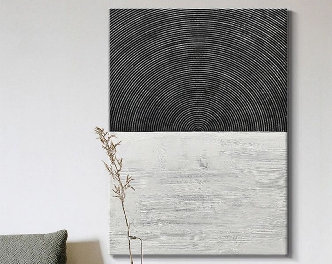 Black and White Radial Rising Sun Line Abstract Minimal Art Poster - Image 3