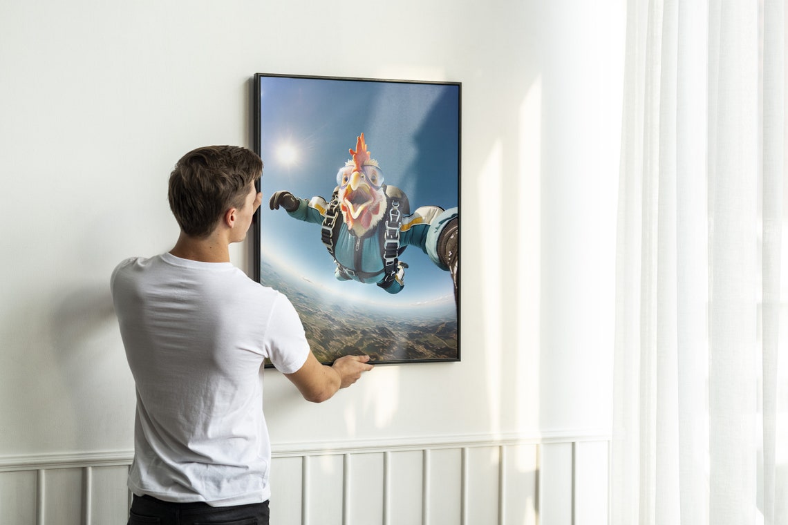 Screaming Chicken Skydiving In Goggles Epic Freefall Funny Bird Poster - Image 2