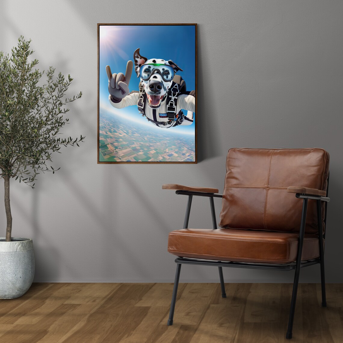 Dalmatian Dog Skydiving Rock On Sign Epic Freefall Animal Poster - Image 3
