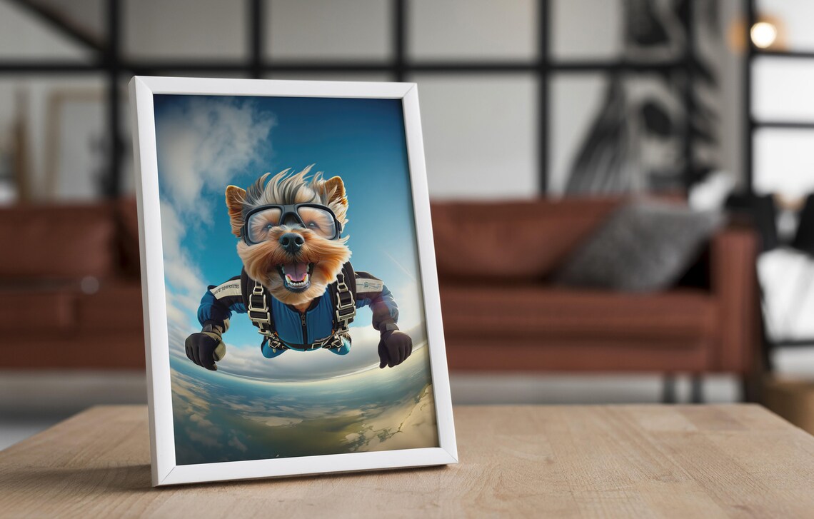 Yorkshire Terrier Skydiving In Blue Jumpsuit Funny Freefall Dog Poster - Image 4