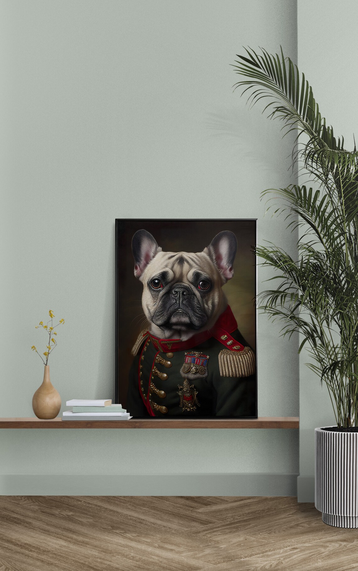 Portrait Of A French Bulldog In Military Uniform Animal Wall Decoration Dog Poster Wall Poster To Frame - Image 2