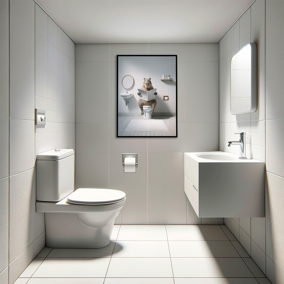 Capybara Reading the Newspaper, Funny Bathroom Poster - Image 4