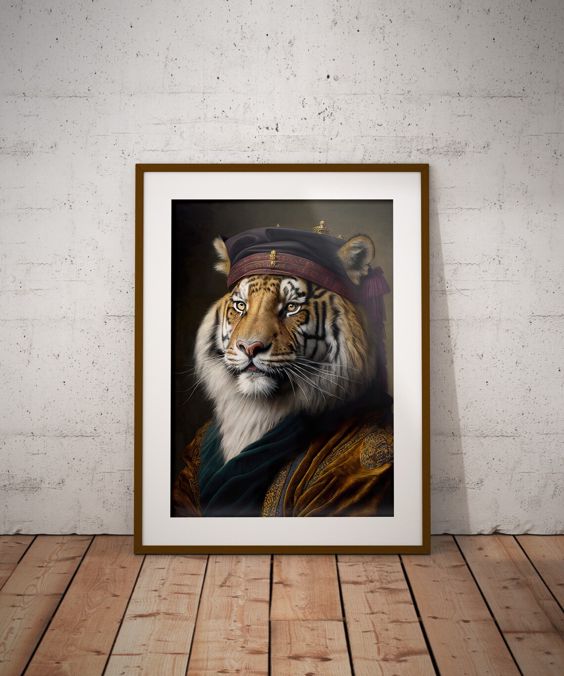 Tiger in a Baroque Turban and Velvet Robe Royal Animal Portrait Poster - Image 3