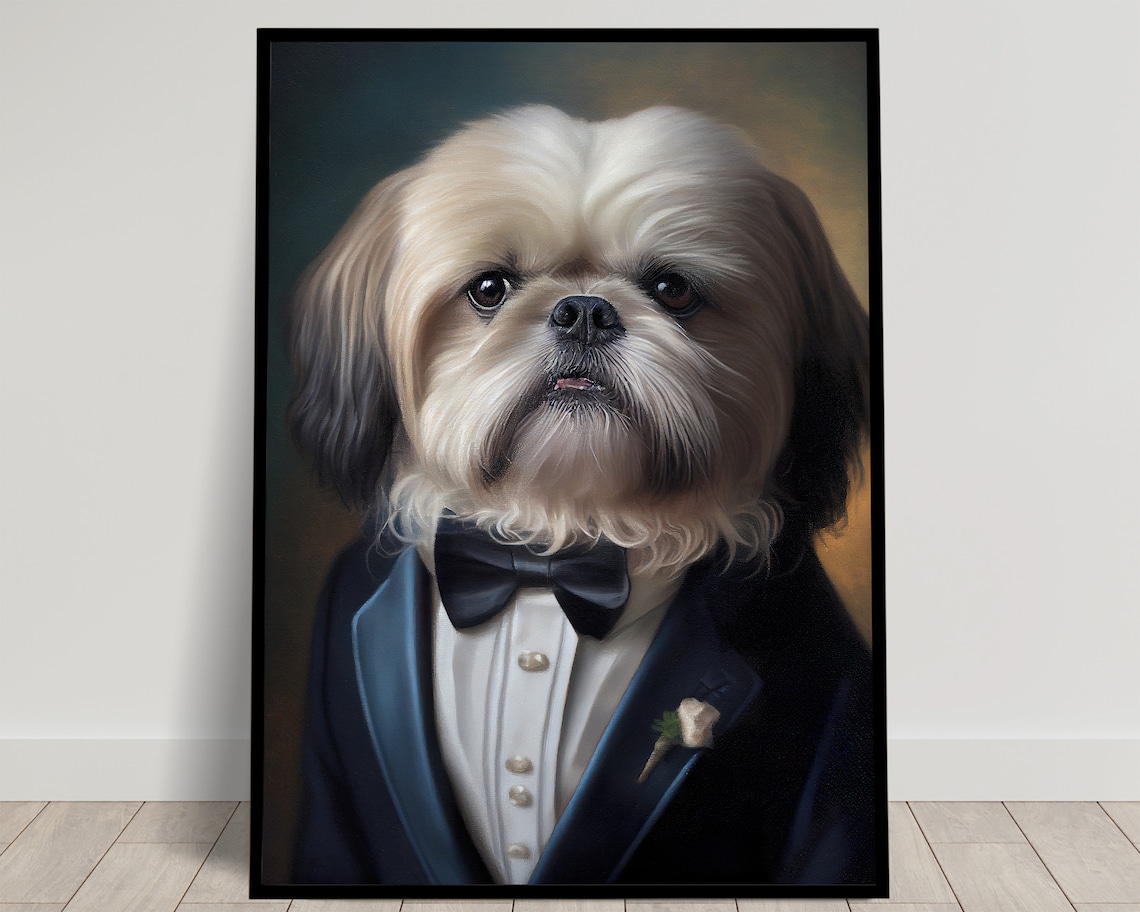 Shih Tzu in a Tuxedo Portrait Art Print