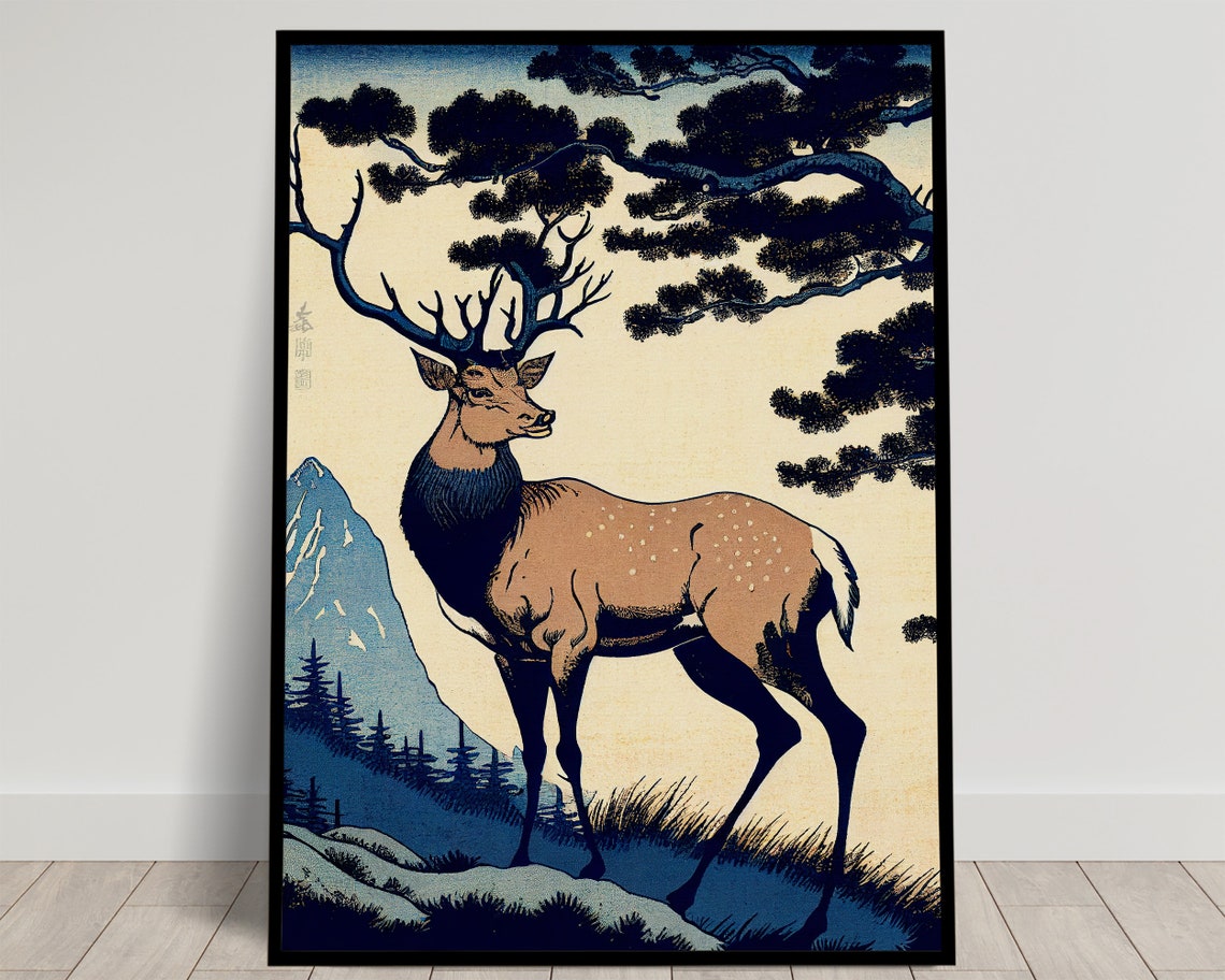 Deer Wall Poster Japanese Art Style Illustration Nara Landscape Wall Decoration