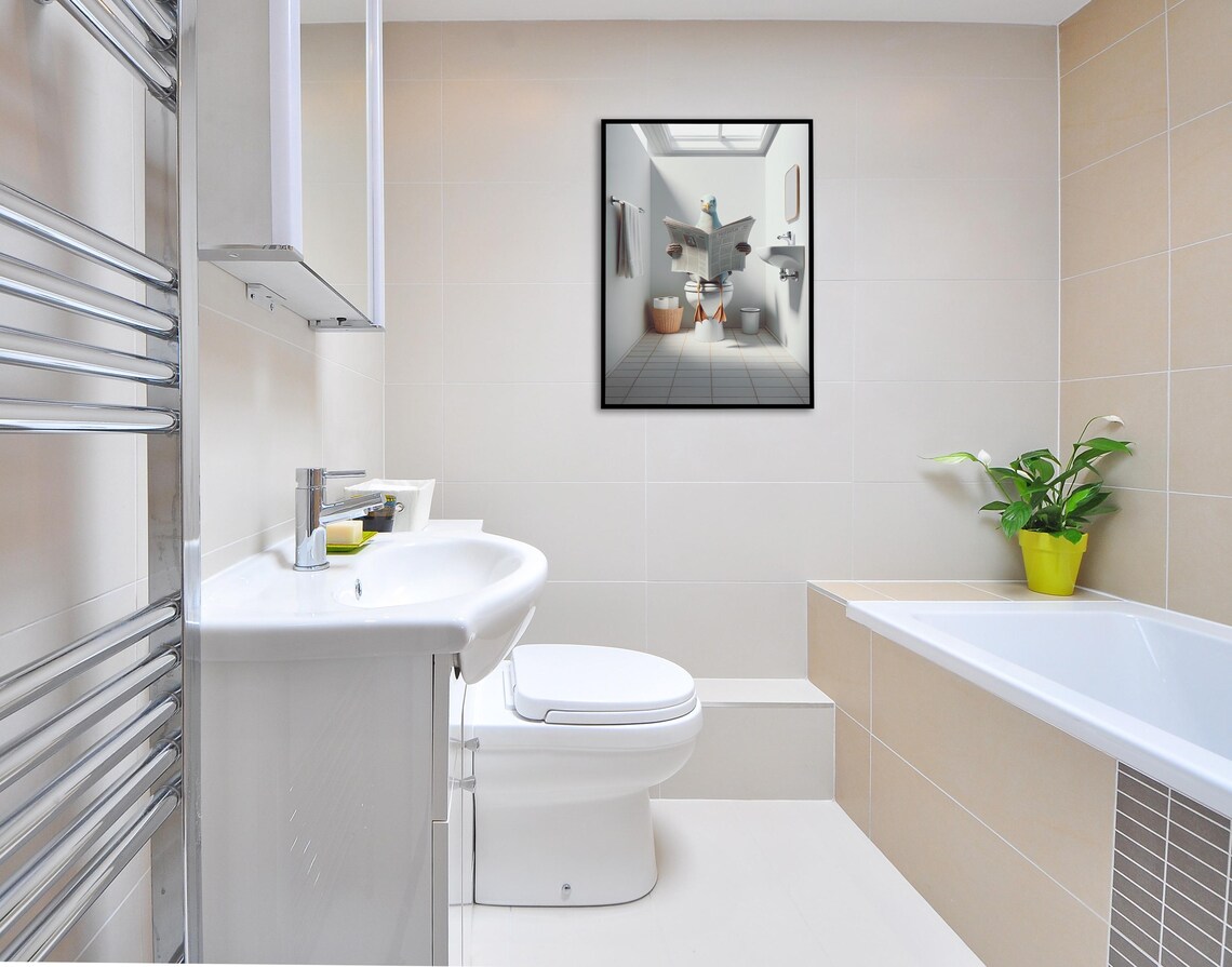 Seagull Reading Newspaper On The Toilet, Funny Poster - Image 2