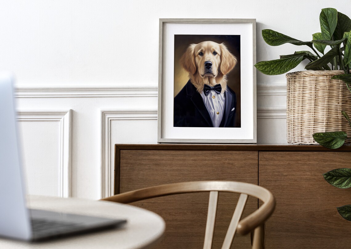 Golden Retriever in a Tuxedo Art Print - Image 2