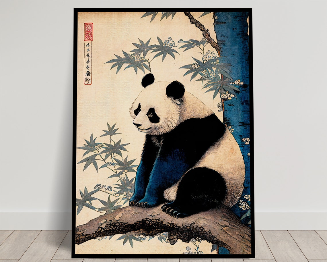 Panda Wall Poster Japanese Art Style Illustration Bamboo Landscape Wall Decoration Framing Poster