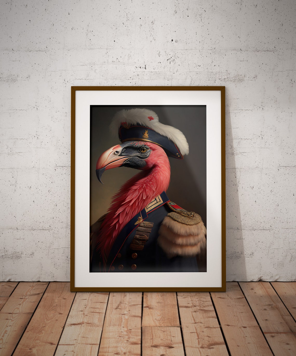 Flamingo In Military Uniform Plumed Hat Funny Bird Portrait Poster - Image 3