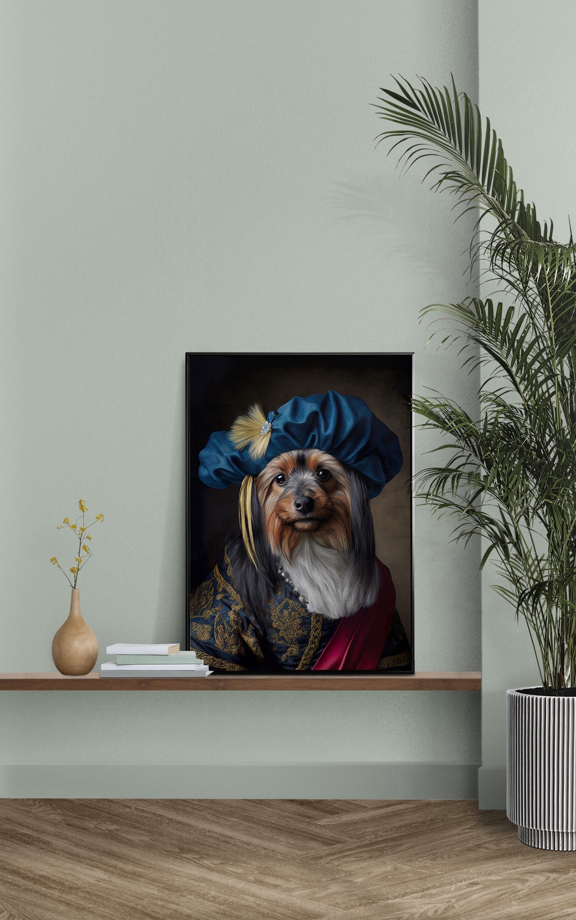 Yorkshire Terrier Baroque Style Portrait Blue Beret Funny Poster - Image 2