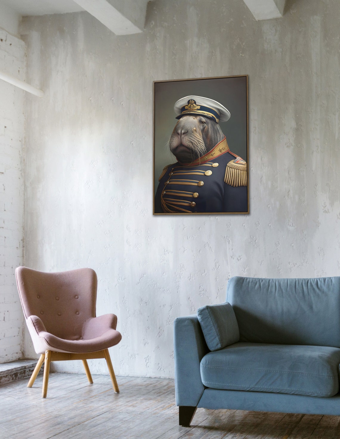 Walrus In Naval Officer Uniform Funny Sea Captain Portrait Poster - Image 2