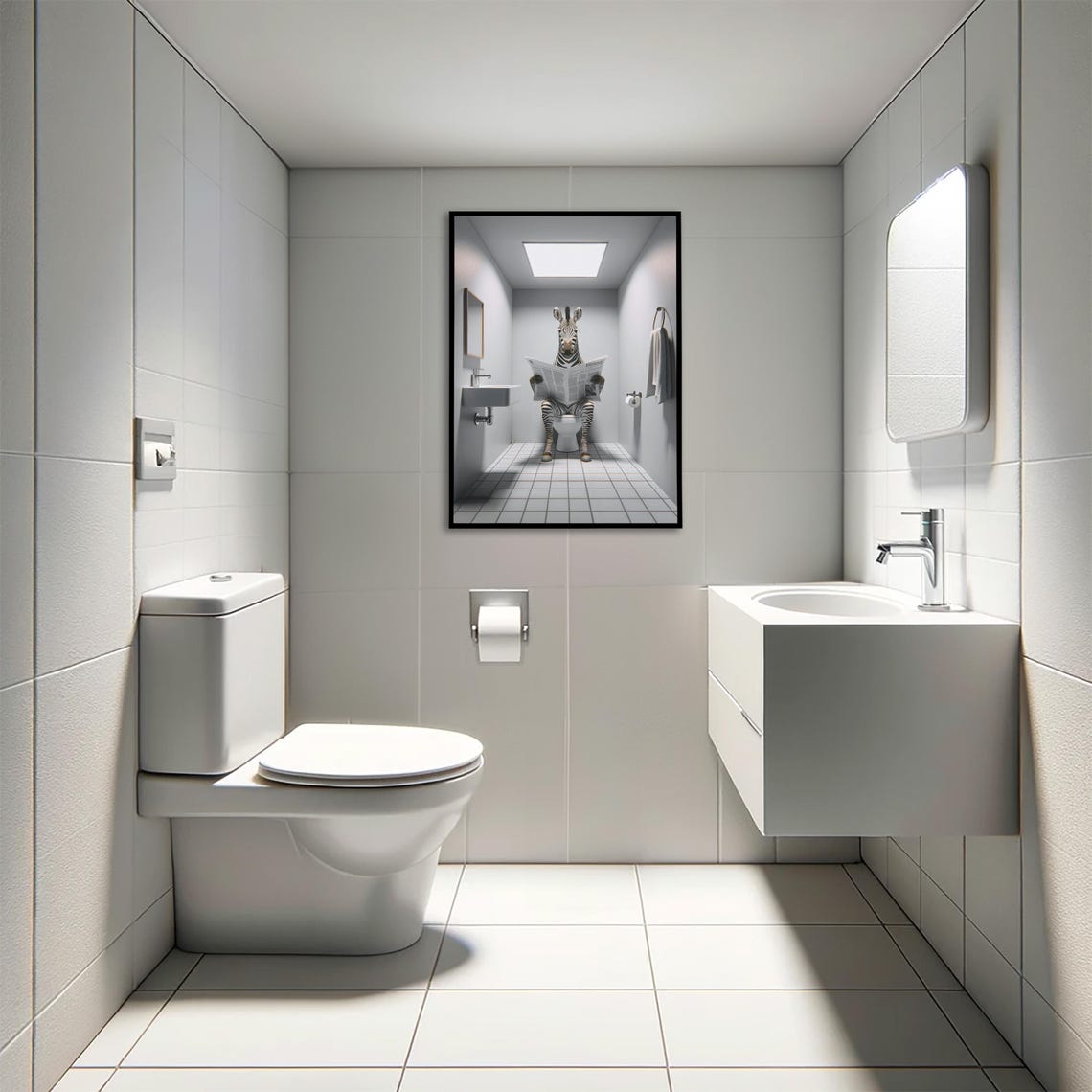 Zebra Reading the Newspaper on the Toilet Funny Bathroom Poster - Image 4