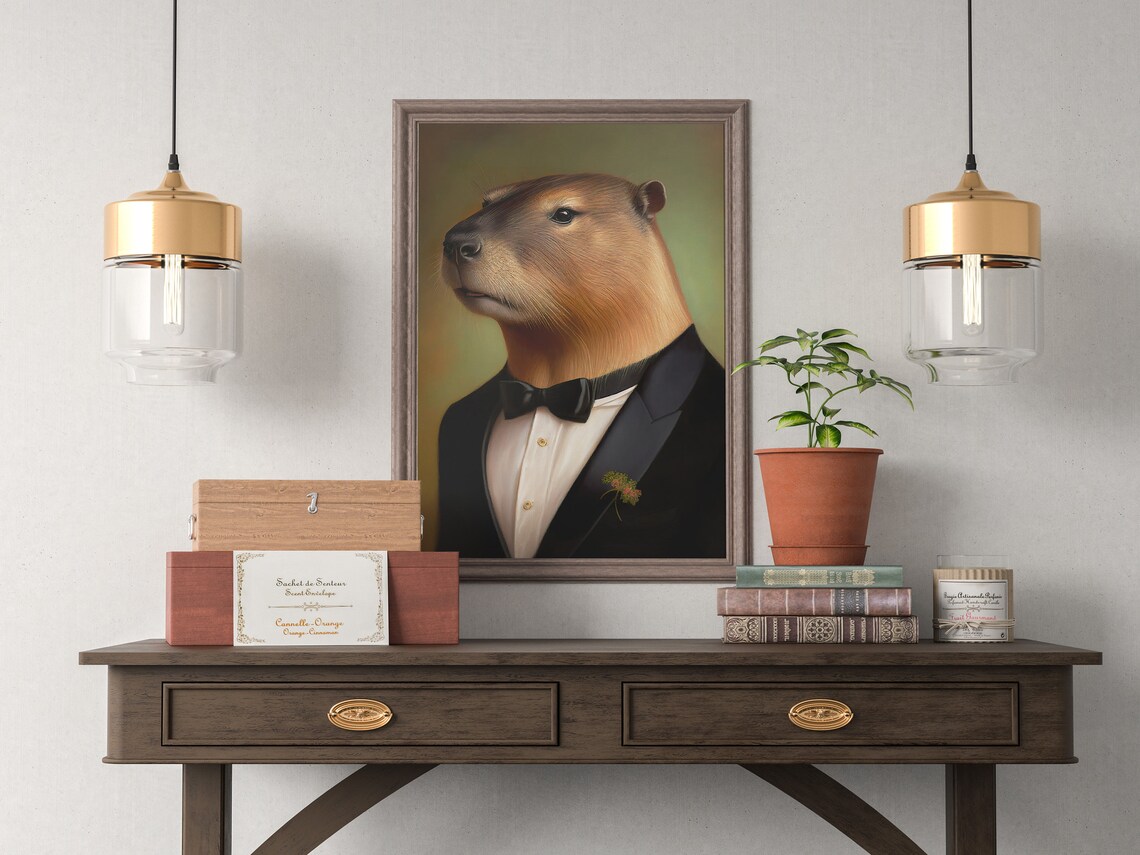 Capybara in a Tuxedo with Bow Tie Dapper Funny Portrait Poster - Image 2