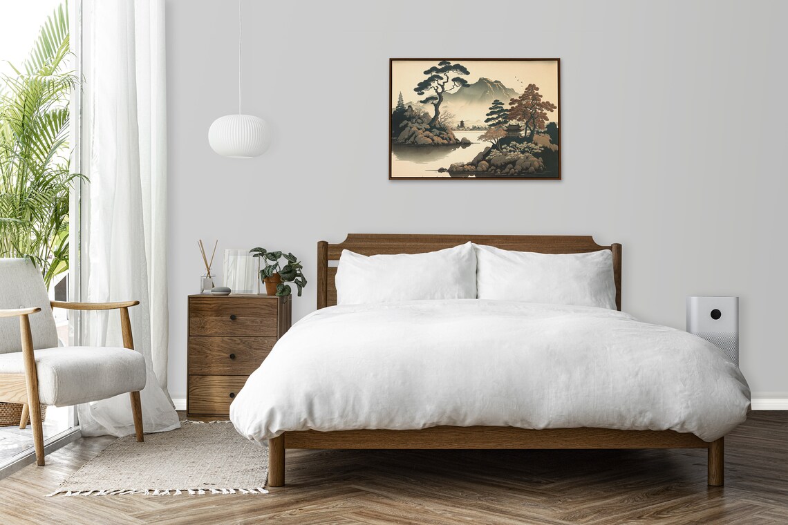 Japanese Lake With Temples, Mountain View Travel Poster - Image 2
