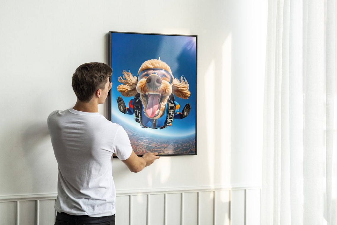 Poodle Skydiving With Flying Ears And Goggles Epic Freefall Dog Poster - Image 2