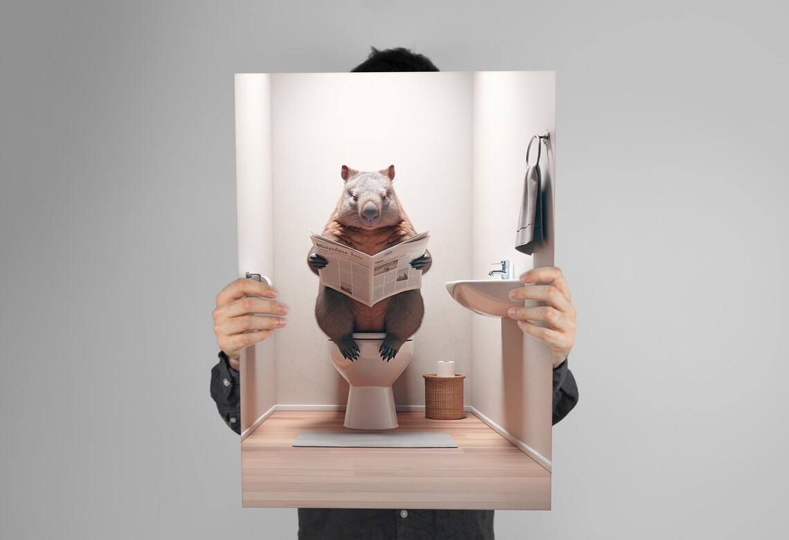 Wombat Reading The Newspaper, Funny Bathroom Poster - Image 3