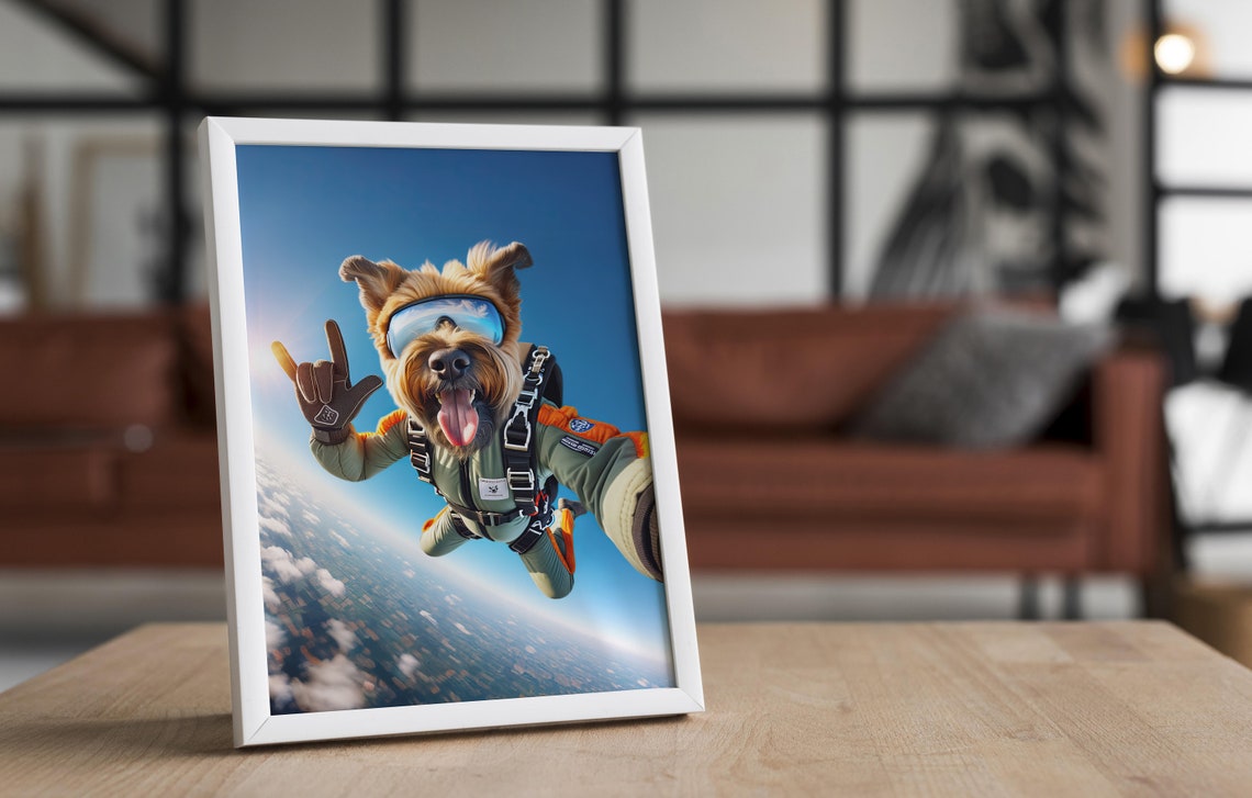 Epic Skydiving Briard Dog With Goggles Blue Sky Adventure Dog Poster - Image 4