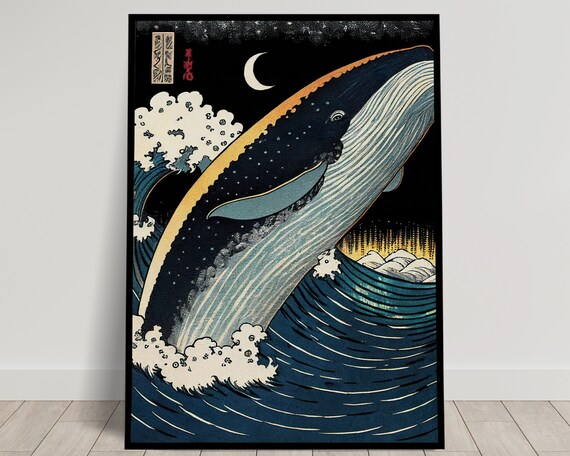 Whale At Night Wall Poster Japanese Art Style Illustration Ukiyo E Print Poster Wall Art Wall Decoration Whale Japan