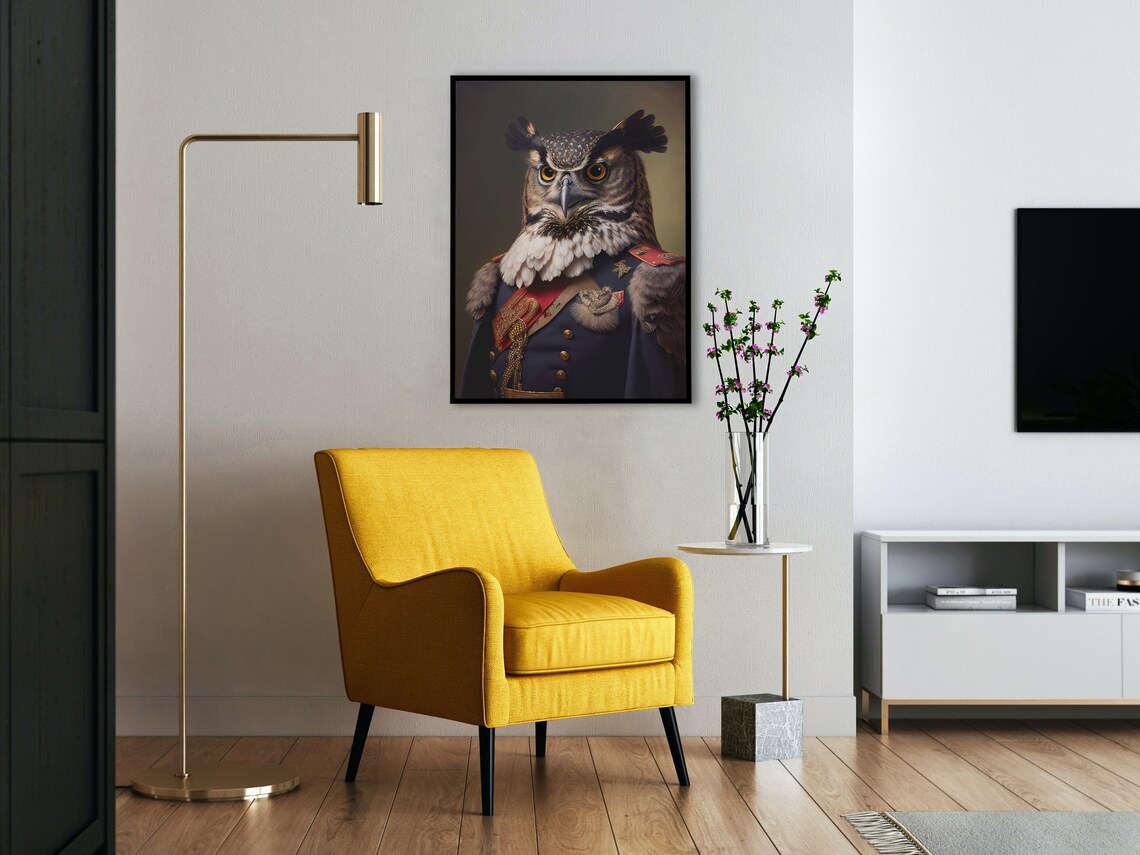 Owl In Military Uniform Poster, Animal Wall Art - Image 4
