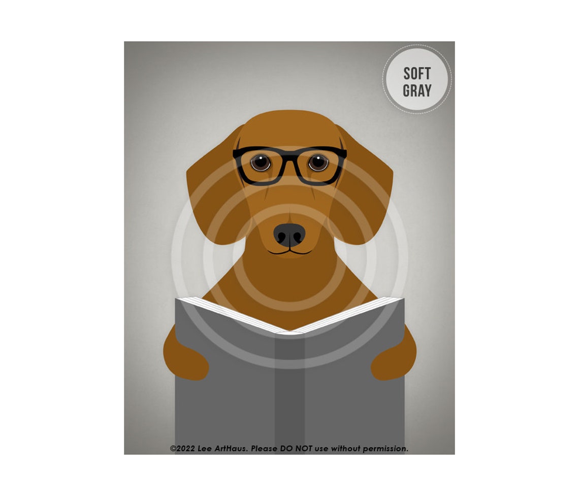 Red Dachshund Wearing Glasses Reading a Book Wiener Dog Poster - Image 3