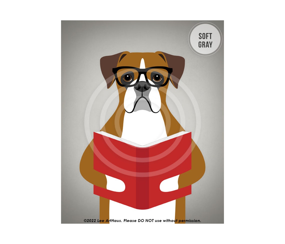 Brown Boxer Dog Wearing Glasses Reading a Red Book Funny Poster - Image 3