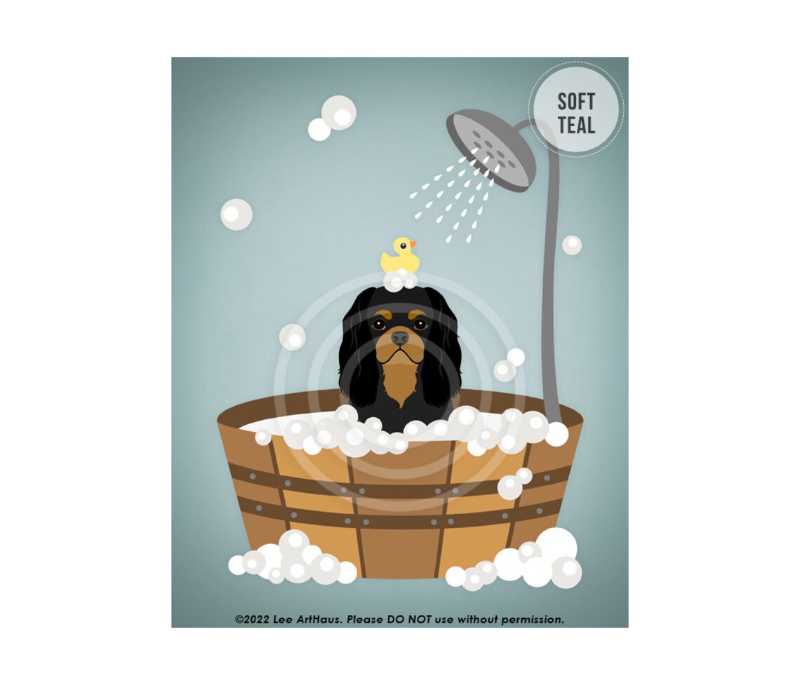 Black And Tan Cavalier Spaniel In Wooden Tub Shower Bath Dog Poster - Image 4