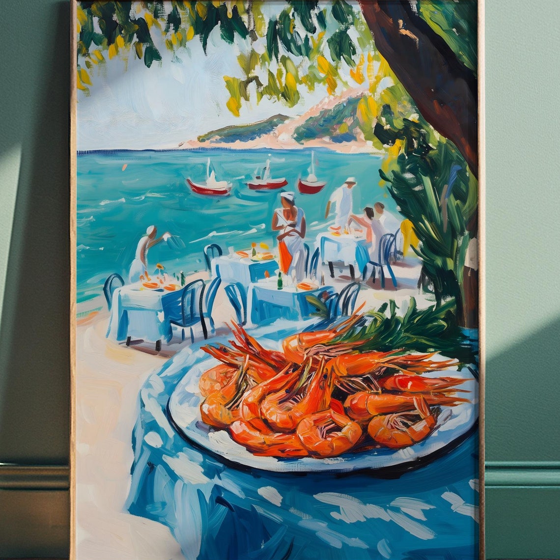 Shrimp Feast French Riviera Seaside Dining Table Painting Poster - Image 2