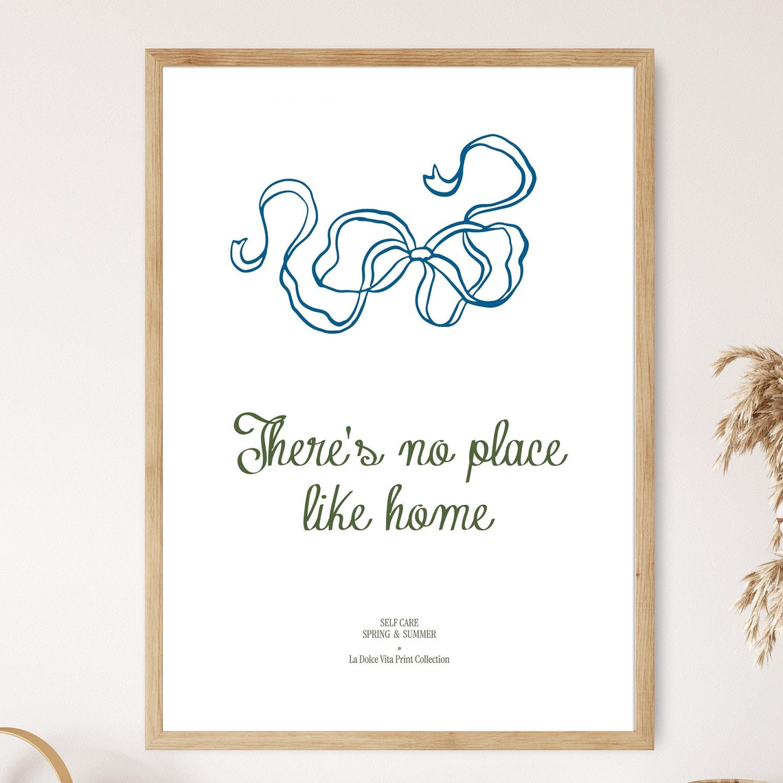 There Is No Place Like Home Blue Bow Script Sweet Art Poster