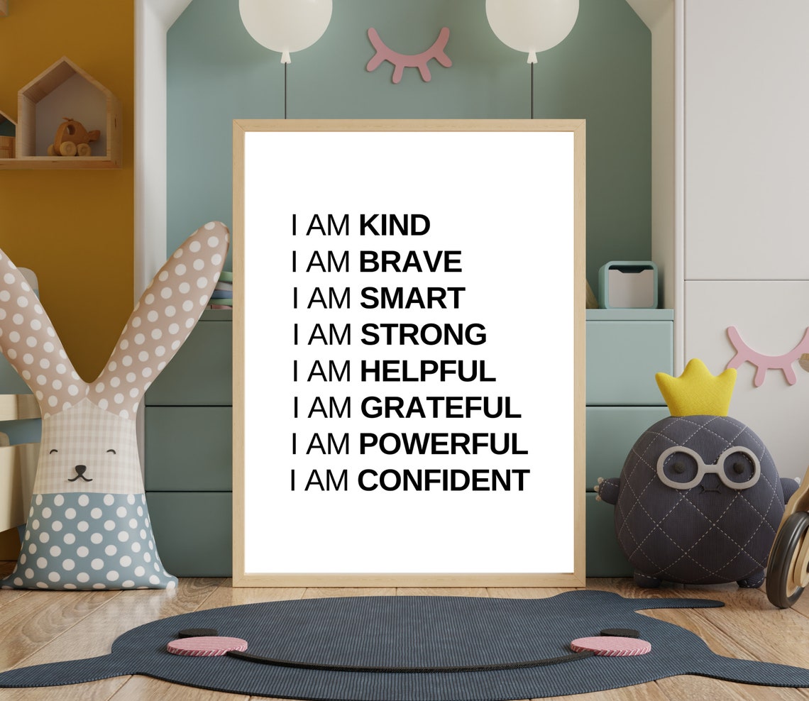 Kids Daily Affirmations I Am Kind Brave Smart Confidence Poster