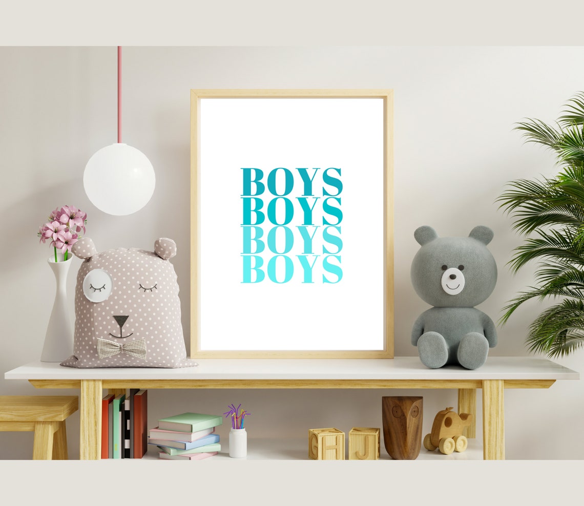 Boys Boys Boys Boys Teal Gradient Stacked Kids Typography Poster - Image 4