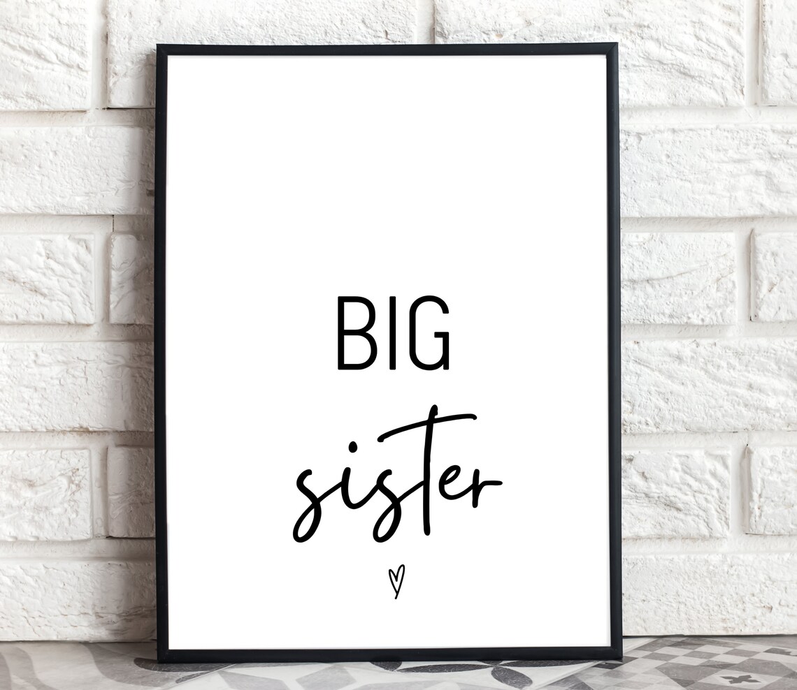 Little Sister Heart Nursery Quote Minimalist Black White Poster - Image 2