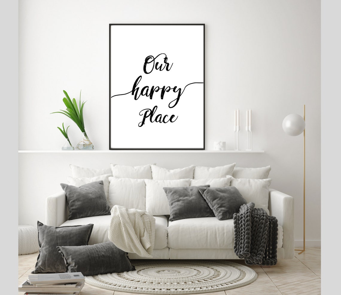 Our Happy Place Flowing Script Minimalist Cozy Home Quote Wall Poster - Image 4