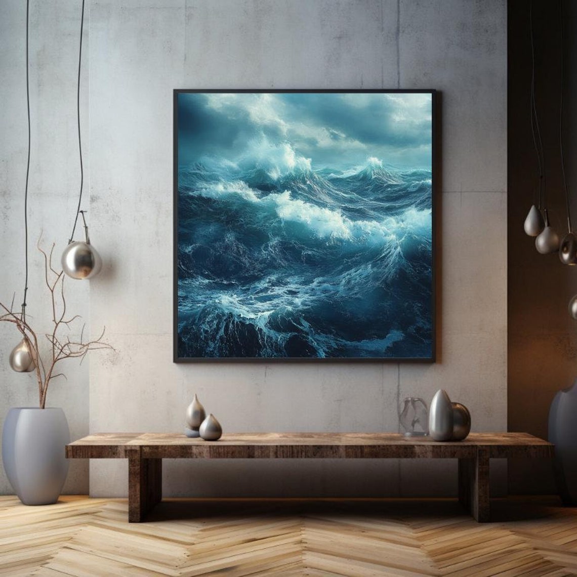 Dramatic Stormy Ocean Waves Deep Teal Moody Seascape Art Print