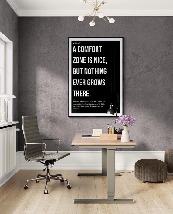 Comfort Is Your Enemy Mindset Motivational Wall Art Hustle Success Inspiration Hard Inspirational Growth Execute Learn