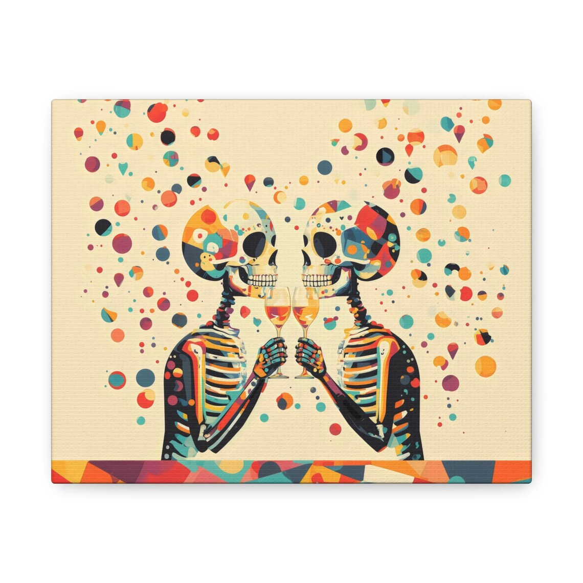 Skeleton Couple Toasting Wine Geometric Canvas Pop Art Confetti Halloween Art Poster - Image 3
