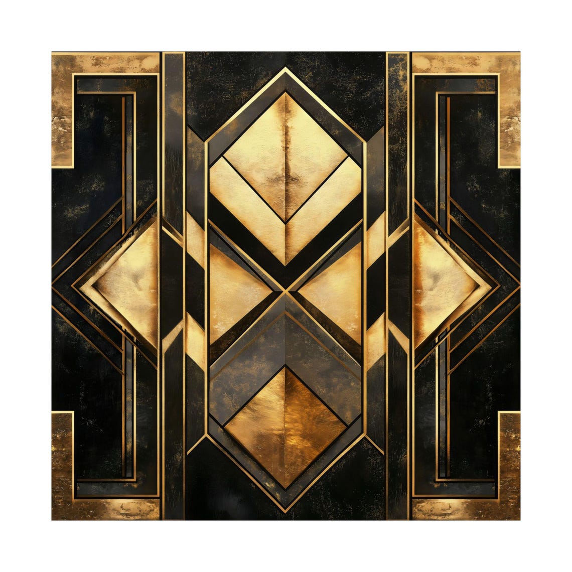 Black And Gold Geometric Art Deco Diamond Pattern Square Wall Art - Image 3