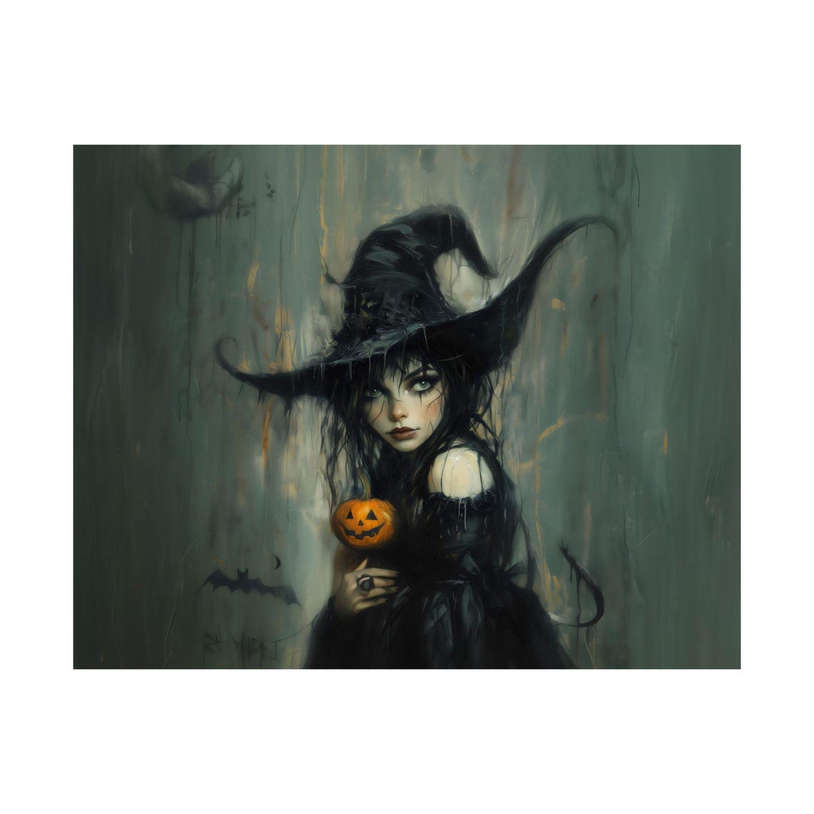 Cute Witch Girl Holding Jack O Lantern Pumpkin Halloween Poster - Image 3